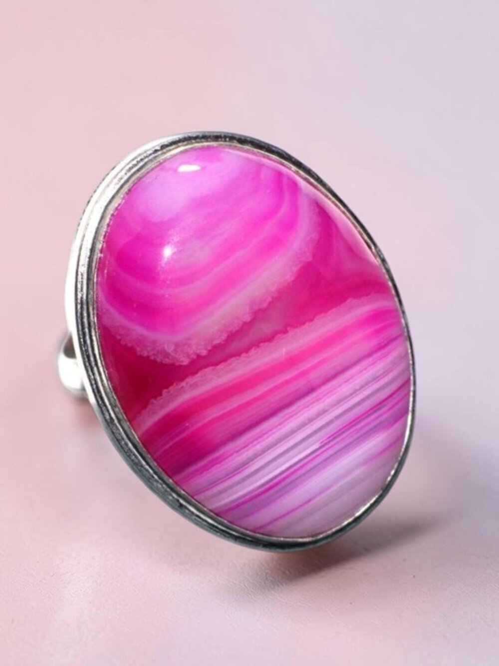 Pink Botswana Agate 925 Silver Plated Ring US 6.5